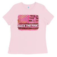 Bubblegum Pink Back The Pink American Flag Ladies Tee - texasbilliewilder