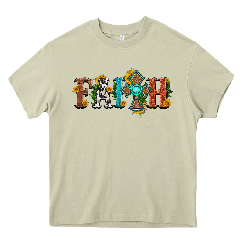 Faith With Cross And Sunflower Heavy Core Tee by HRA Design Shop | Teevron