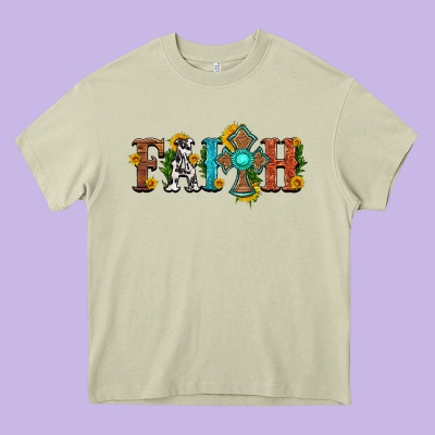 Faith With Cross And Sunflower Heavy Core Tee Designed By Hra Design Shop