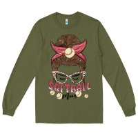 Army Green softball mom Long Sleeve Tee - MaliasSmallBusiness