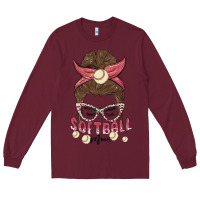 Burgundy softball mom Long Sleeve Tee - MaliasSmallBusiness