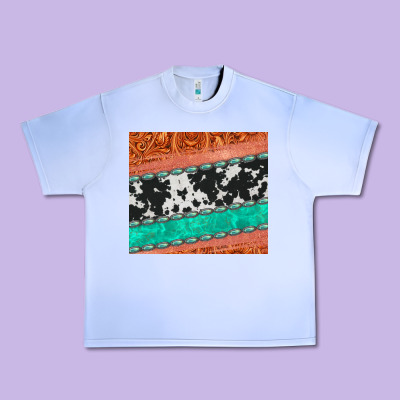 Western Turquoise Gemstone Cowhide  Leather Tumbler Urban Heavy Tee Designed By Jasminsmagicworld