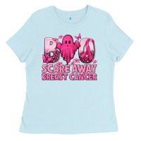 Baby Blue Boo Scare Away Breast Cancer Ladies Tee - texasbilliewilder
