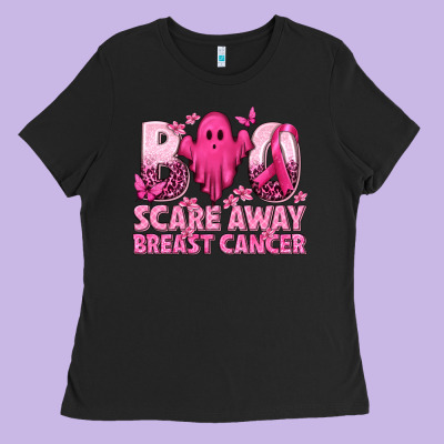 Boo Scare Away Breast Cancer Ladies Tee Designed By Texasbilliewilder
