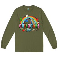 Army Green childcare life Long Sleeve Tee - MaliasSmallBusiness