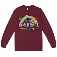 Burgundy childcare life Long Sleeve Tee - MaliasSmallBusiness