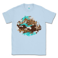 Dusty Blue cowhide leopard turquoise patch Classic Tee - AdoDesignShop
