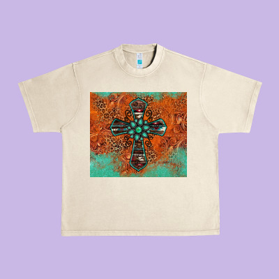 Western Cross Tumbler Urban Heavy Tee Designed By Jasminsmagicworld