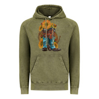 Vintage Olive western boots with sunflowers Vintage Hoodie - Artiststas