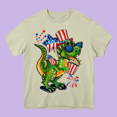 4th Of July T-rex Heavy Core Tee Designed By Cowgirlartshop