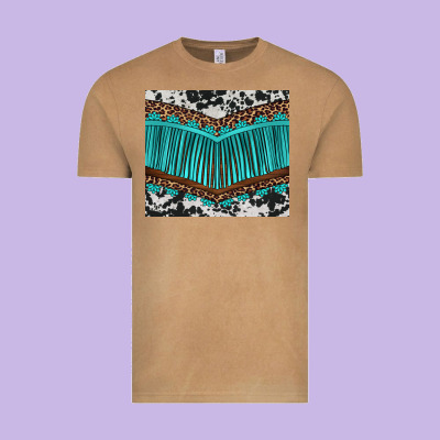 Western Cowhide Leopard Turquoise Fringed Vintage Tee Designed By Barkaloodesign