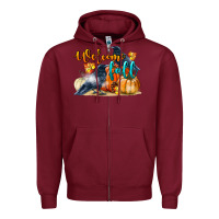 Burgundy Welcome Fall With Crow Zipper Hoodie - LillyAllenDesigns
