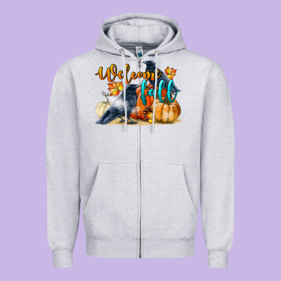 Welcome Fall With Crow Zipper Hoodie Designed By Lillyallendesigns