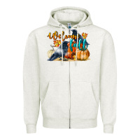Oatmeal Heather Welcome Fall With Crow Zipper Hoodie - LillyAllenDesigns
