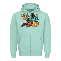 Seafoam Welcome Fall With Crow Zipper Hoodie - LillyAllenDesigns