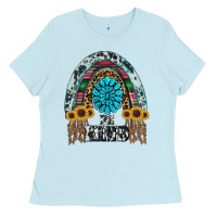 Baby Blue western rainbow  be kind Ladies Tee - RanaPortraitStore