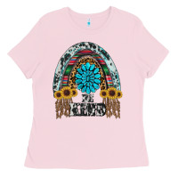 Bubblegum Pink western rainbow  be kind Ladies Tee - RanaPortraitStore