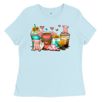 Baby Blue pigs coffee cups Ladies Tee - Zillion Design Studio