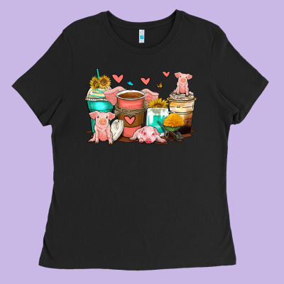 Pigs Coffee Cups Ladies Tee Designed By Zillion Design Studio
