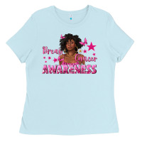 Baby Blue Breast Cancer Awareness with Afro Woman Ladies Tee - texasbilliewilder