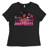 Black Breast Cancer Awareness with Afro Woman Ladies Tee - texasbilliewilder