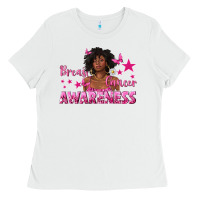 White Breast Cancer Awareness with Afro Woman Ladies Tee - texasbilliewilder