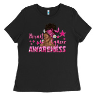 Black Breast Cancer Awareness with Afro Woman Ladies Tee - texasbilliewilder