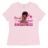 Bubblegum Pink Breast Cancer Awareness with Afro Woman Ladies Tee - texasbilliewilder