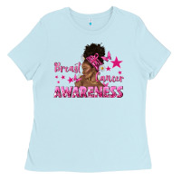 Baby Blue Breast Cancer Awareness with Afro Woman Ladies Tee - texasbilliewilder