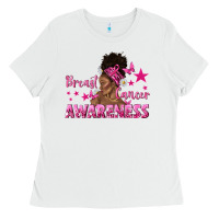 White Breast Cancer Awareness with Afro Woman Ladies Tee - texasbilliewilder