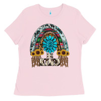 Bubblegum Pink western rainbow  be kind Ladies Tee - RanaPortraitStore