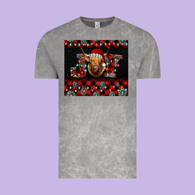 Highland Cow Joy Christmas Vintage Tee Designed By Barkaloodesign