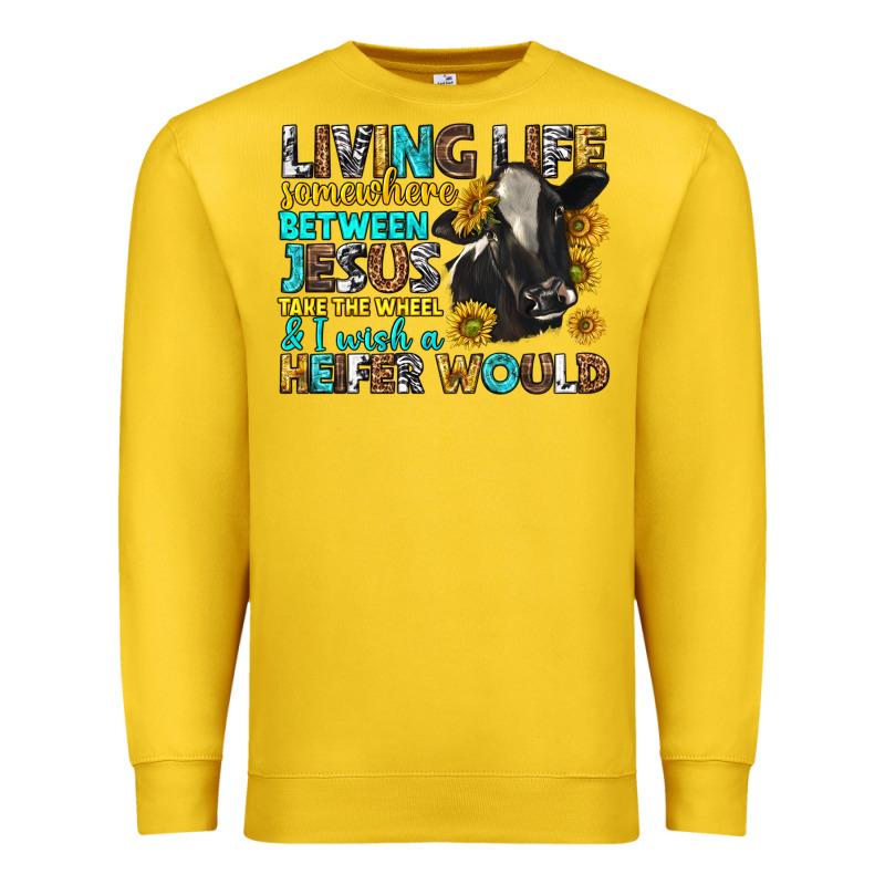 Living Life Somewhere Between Jesus Premium Sweatshirt by texasbilliewilder | Teevron