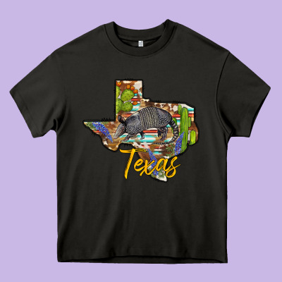 Texas Map Armadillo Heavy Core Tee Designed By Barkaloodesign