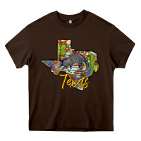 Chocolate Brown texas map armadillo Heavy Core Tee - BarkalooDesign