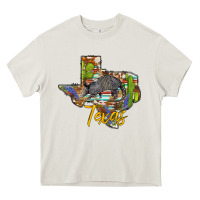 Cream texas map armadillo Heavy Core Tee - BarkalooDesign