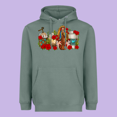 Lady Of Guadalupe Coffee Cups Heavyweight Hoodie Designed By Texasbilliewilder
