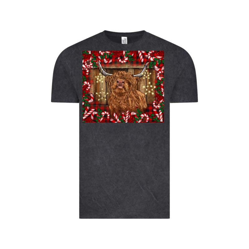 Christmas Highland Cow With Candy Canes Vintage Tee by BarkalooDesign | Teevron