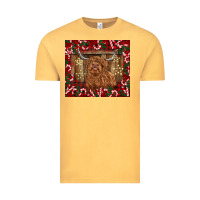 Vintage Mustard Christmas highland cow with candy canes Vintage Tee - BarkalooDesign