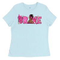 Baby Blue Breast Cancer Brave with Afro Woman Ladies Tee - texasbilliewilder