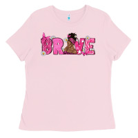 Bubblegum Pink Breast Cancer Brave with Afro Woman Ladies Tee - texasbilliewilder