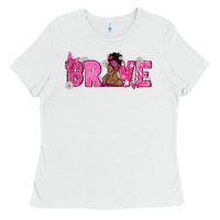 White Breast Cancer Brave with Afro Woman Ladies Tee - texasbilliewilder