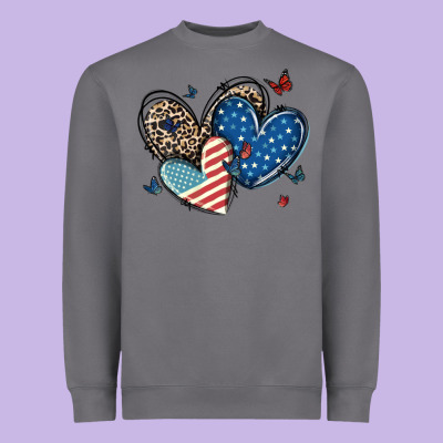 American Flag Leopard Hearts Heavyweight Sweatshirt Designed By Maliassmallbusiness