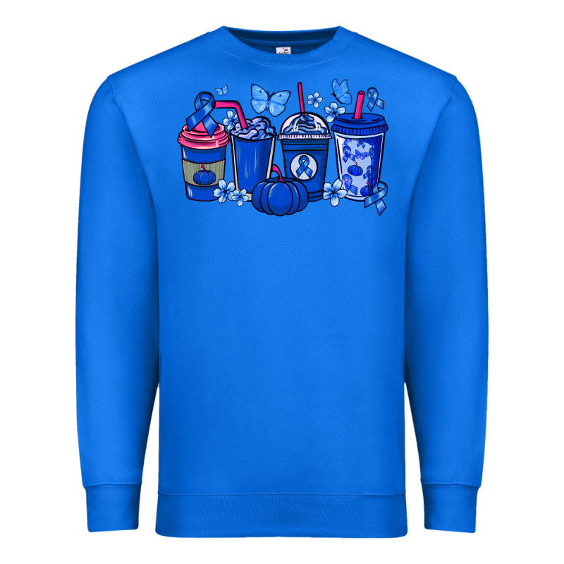 Colon Cancer Coffee Cups Blue Ribbon Premium Sweatshirt by NancyCooperArtShop | Teevron