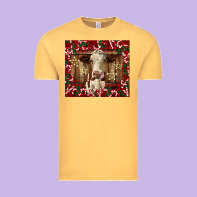 Christmas Heifer With Candy Canes Vintage Tee Designed By Barkaloodesign