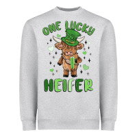 Heather Grey one lucky heifer Heavyweight Sweatshirt - MaliasSmallBusiness
