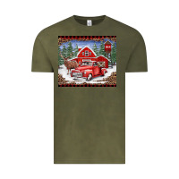Vintage Olive Christmas farm reindeer and truck Vintage Tee - BarkalooDesign
