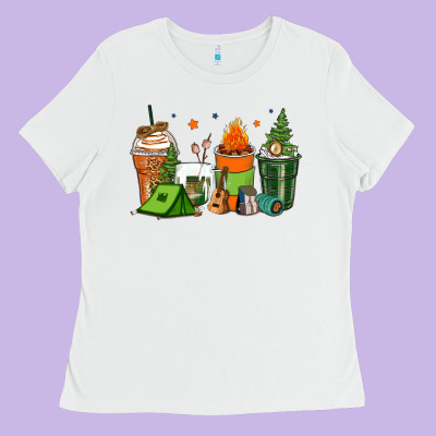 Camping Coffee Cups Ladies Tee Designed By Zillion Design Studio