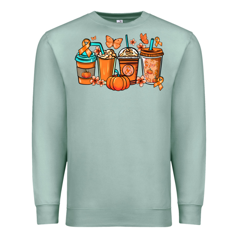 Kidney Cancer Coffee Cups Orange Ribbon Premium Sweatshirt by NancyCooperArtShop | Teevron