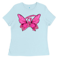 Baby Blue Breast Cancer Butterfly Ladies Tee - texasbilliewilder